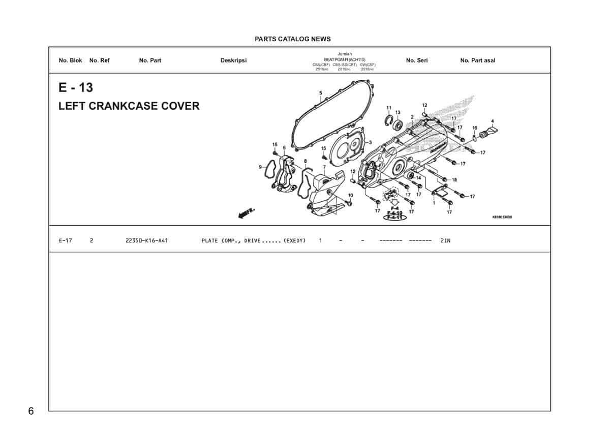 E13 Left Crankcase Cover Katalog Honda BeAT Street eSP