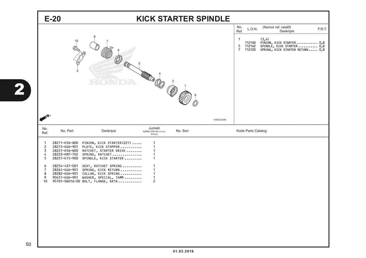  E20 Kick Starter Spindle