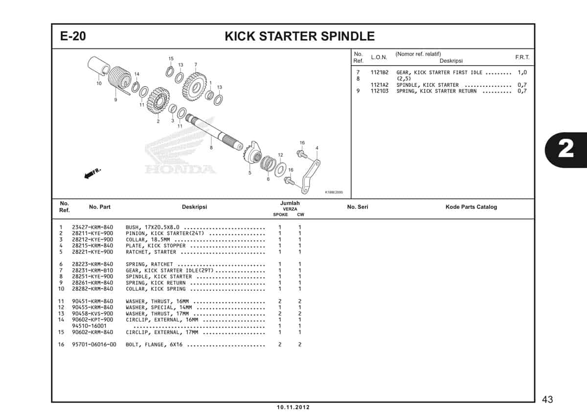  E20 Kick Starter Spindle