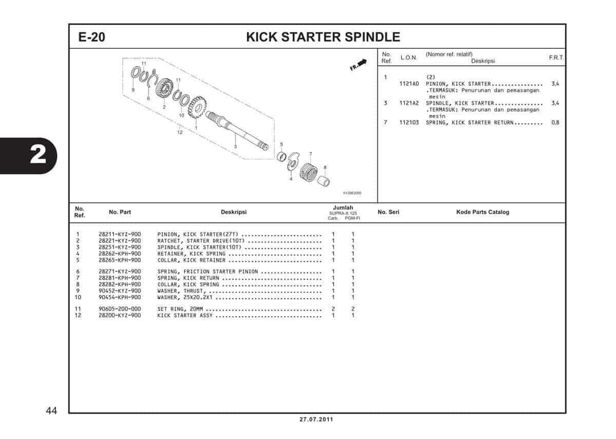  E20 Kick Starter Spindle