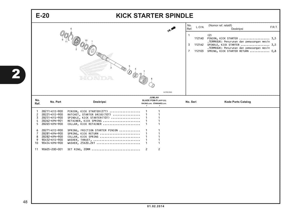  E20 Kick Starter Spindle Katalog Blade K47