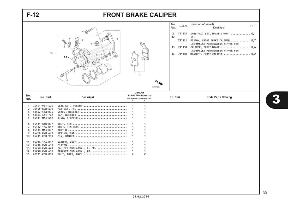  F12 Front Brake Caliper Katalog Blade K47