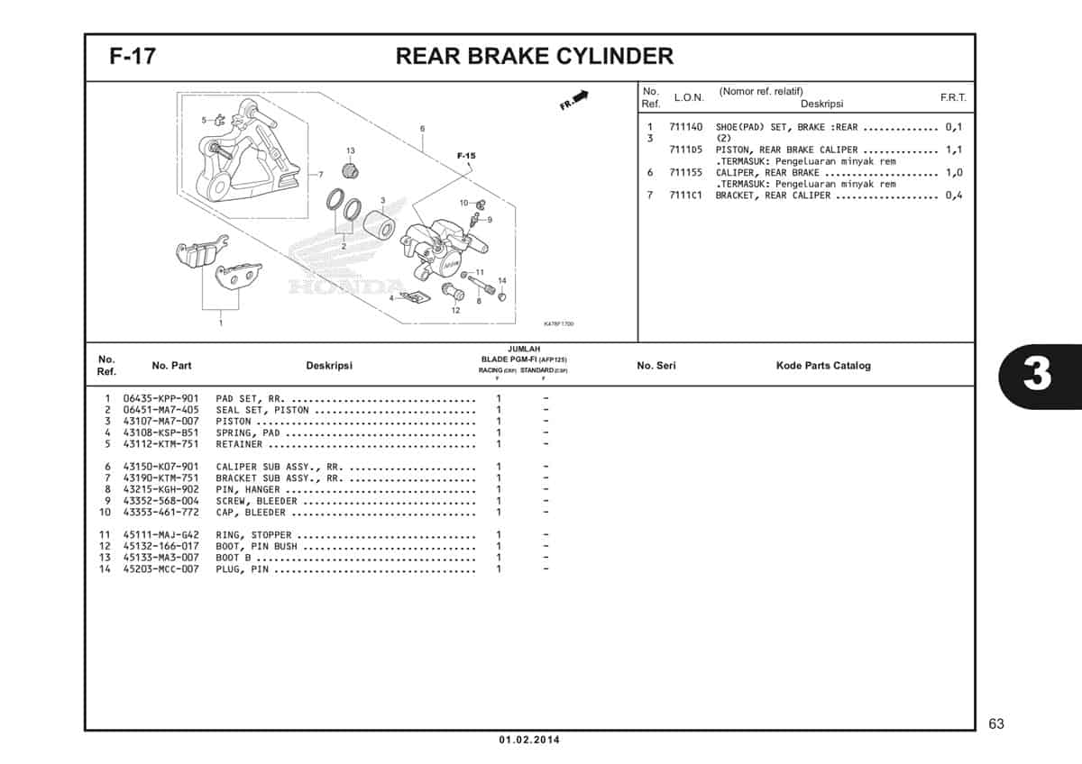  F17 Rear Brake Caliper Katalog Blade K47