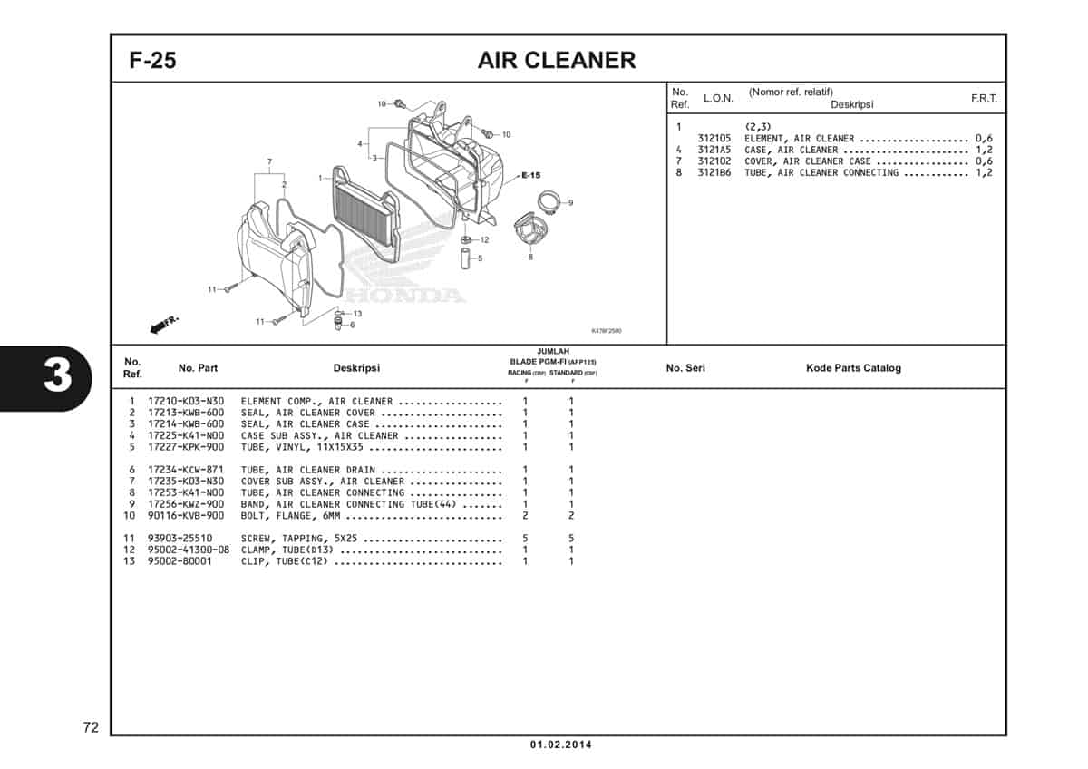  F25 Air Cleaner Katalog Blade K47