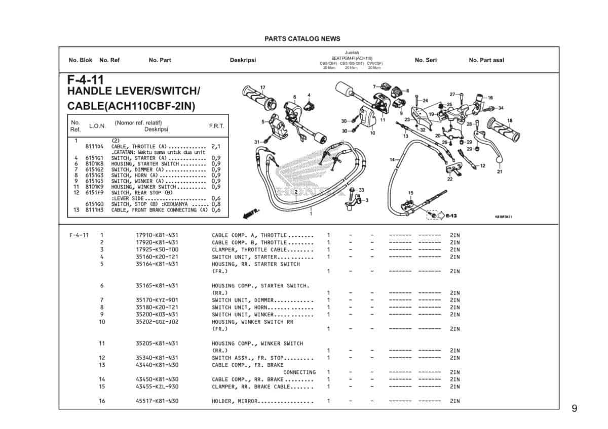 F4 11 Handle Lever Switch Cable Katalog Honda BeAT Street eSP Thumb