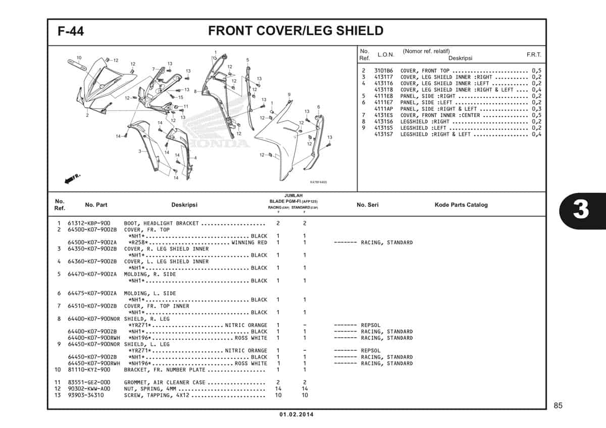  F44 Front Cover Leg Shield Katalog Blade K47 1