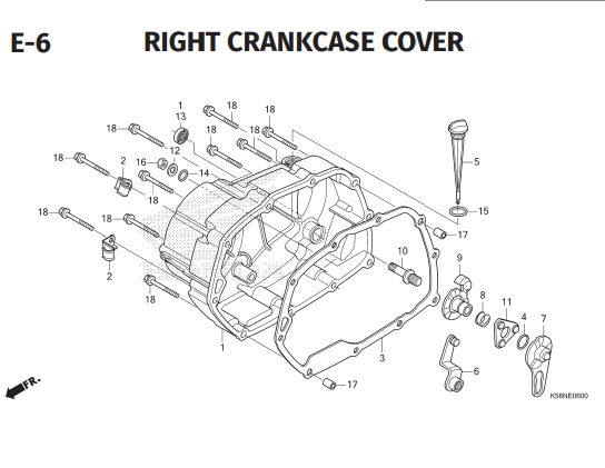 E6 – Right Crankcase Cover – Katalog Honda Revo FI K03