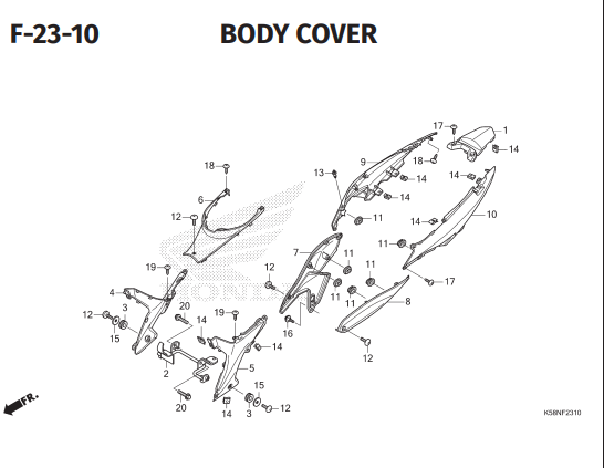 F23 – 10 – Body Cover – Katalog Honda Revo FI K03