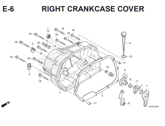 E6 – Right Crankcase Cover – Katalog Honda Revo FI K03