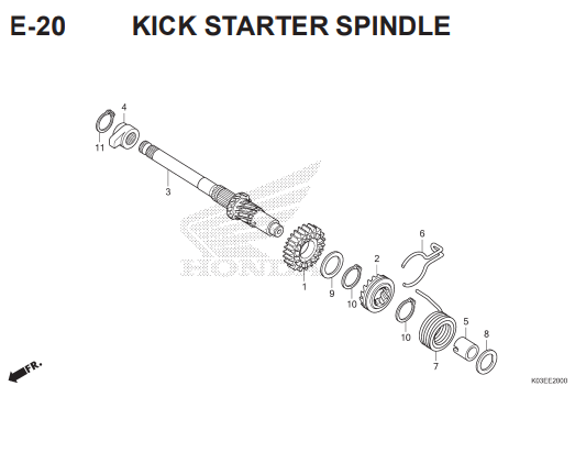 E20 – Kick Starter Spindle – Katalog Honda Revo FI K03