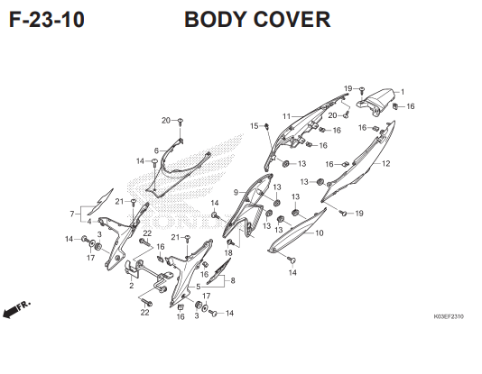 F23 – 10 – Body Cover – Katalog Honda Revo FI K03