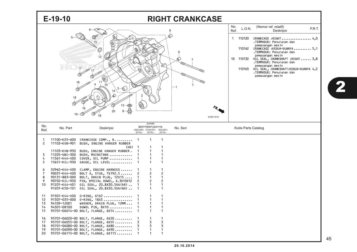 E19 10 Right Crankcase Katalog BeAT eSP K25