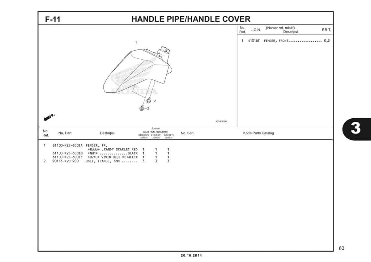 F 11 Front Fender Katalog BeAT eSP K25