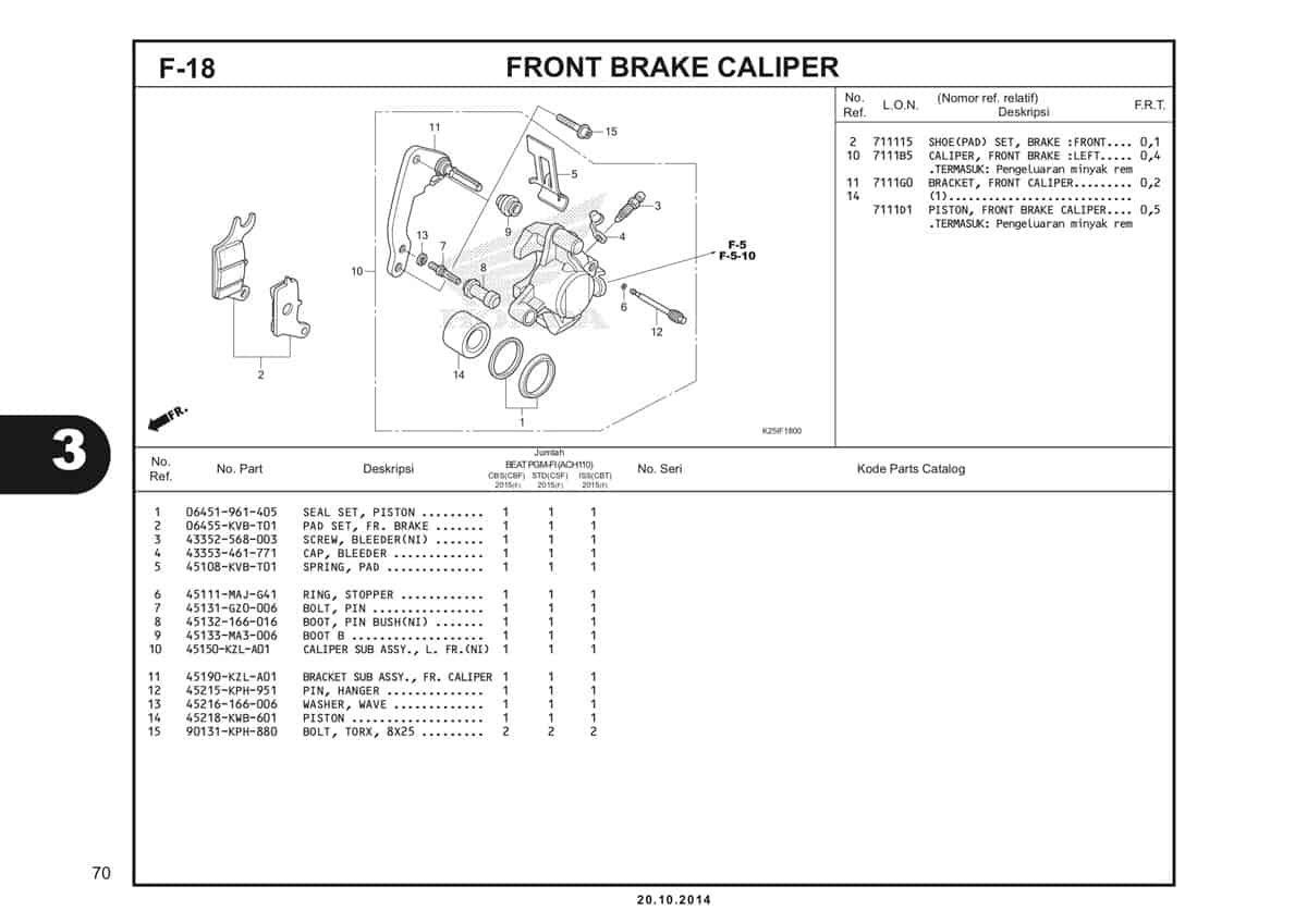 F 18 Front Brake Caliper Katalog BeAT eSP K25