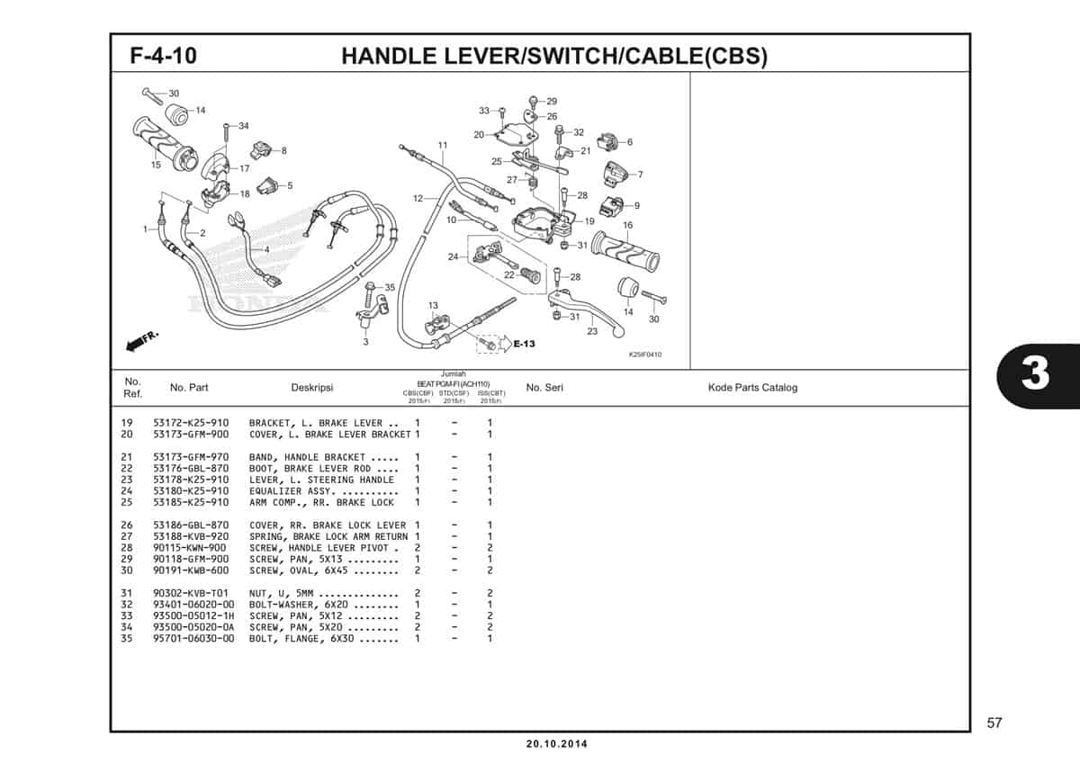 F 4 10 1 Handle Lever/Switch/Cable(CBS) BeAT eSP K25