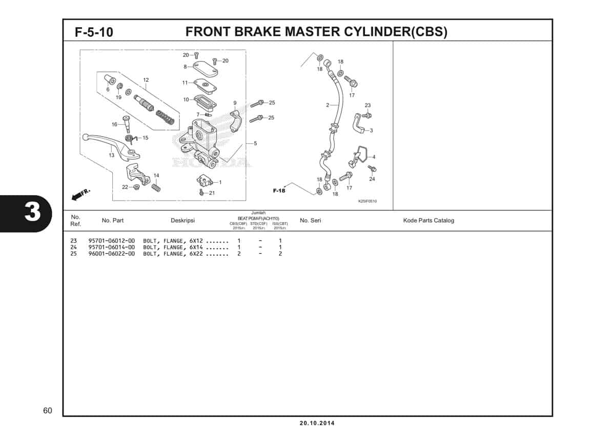 F 5 10 1 Front Brake Master Cylinder(CBS) Katalog BeAT eSP K25