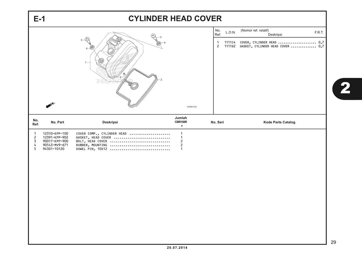 E 1 Cylinder Head Cover Katalog CBR 150R K45A