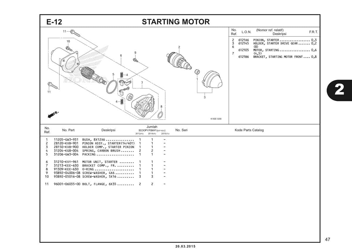 E-12 Starting Motor Katalog Scoopy eSP K16