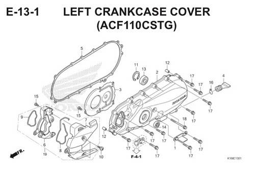 E13 – Left Crankcase Cover (ACF110CSTG) – Katalog Honda Scoopy eSP K16