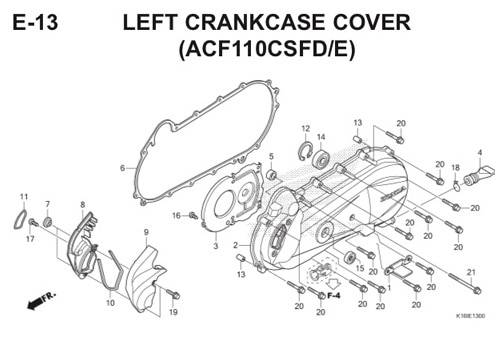 E-13 Left Crankcase Cover (ACF110CSFD/E) Scoopy eSP K16