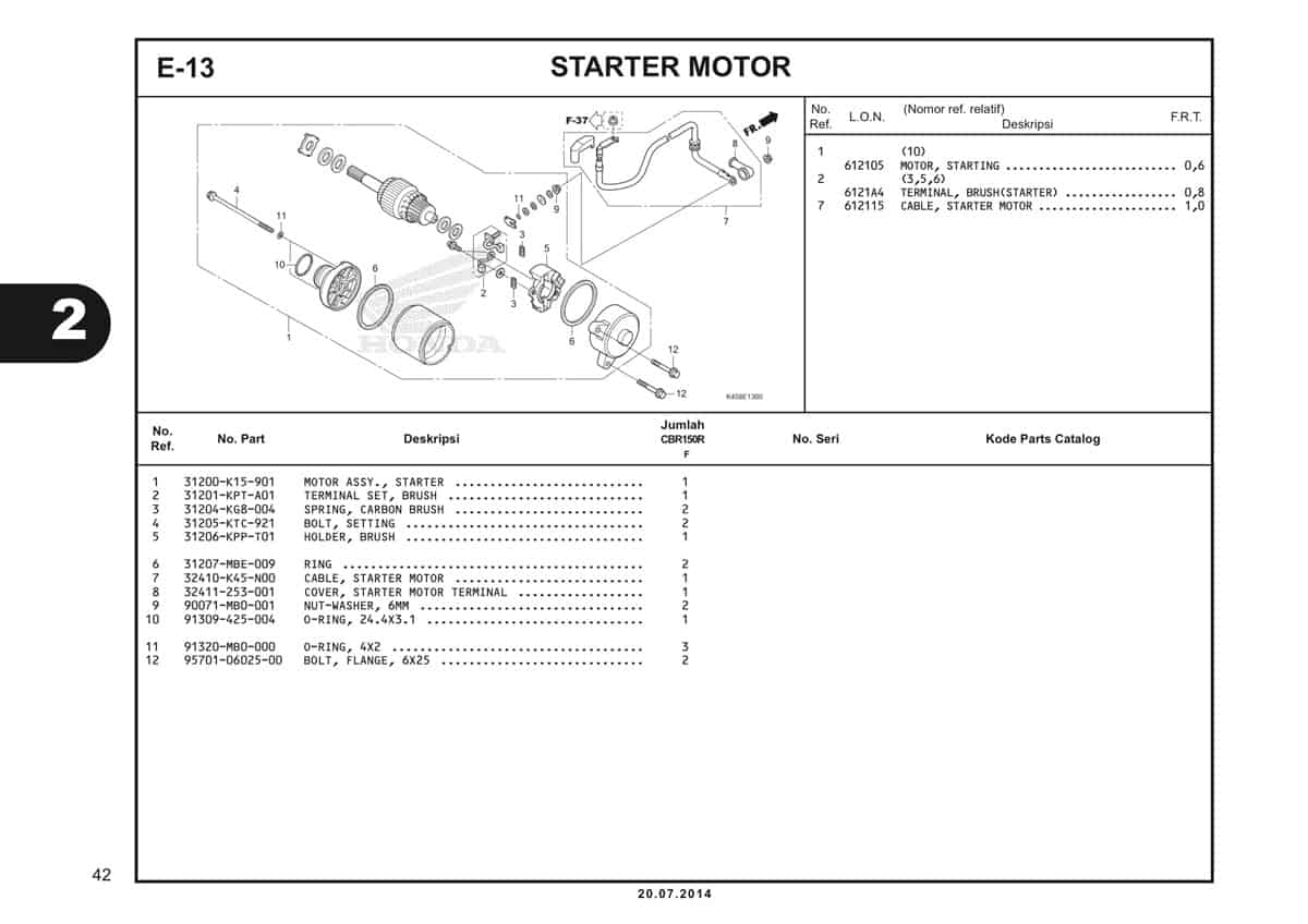 E-13 Starter Motor Katalog CBR 150R K45A