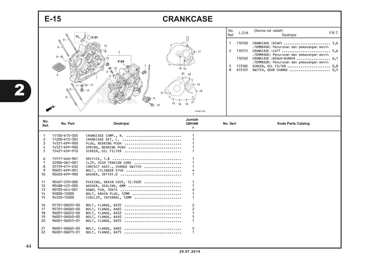 E-15 Crankcase Katalog CBR 150R K45A