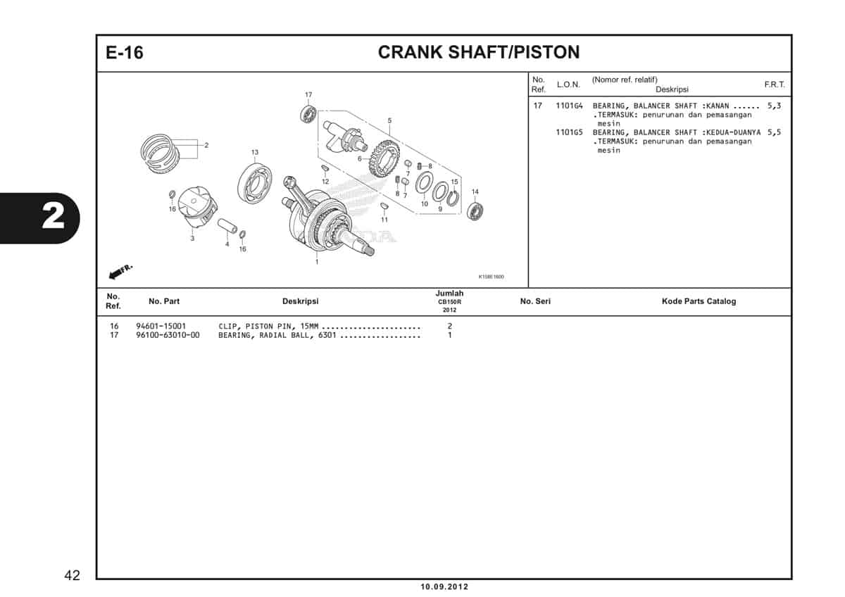 E-16 Crank Shaft Piston Katalog CB150R StreetFire K15