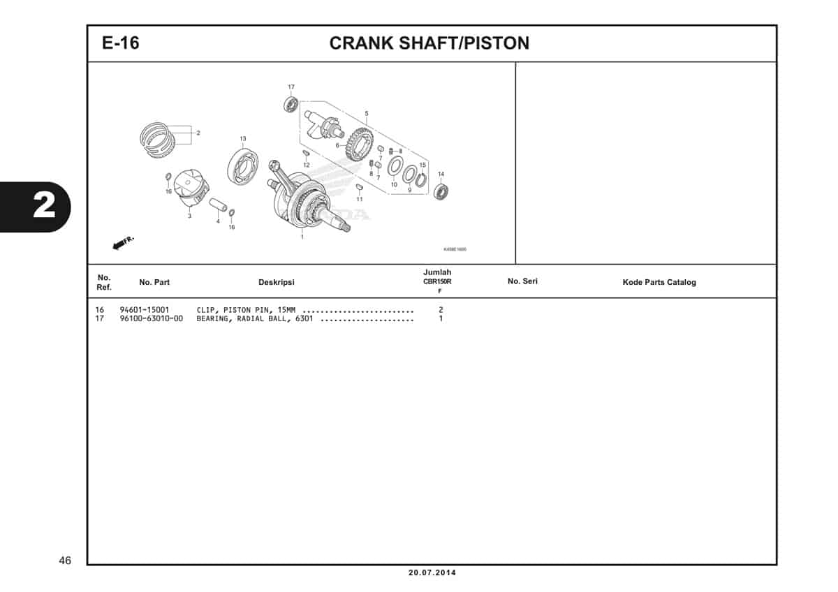 E-16 Crankcase Shaft/Piston Katalog CBR 150R K45A