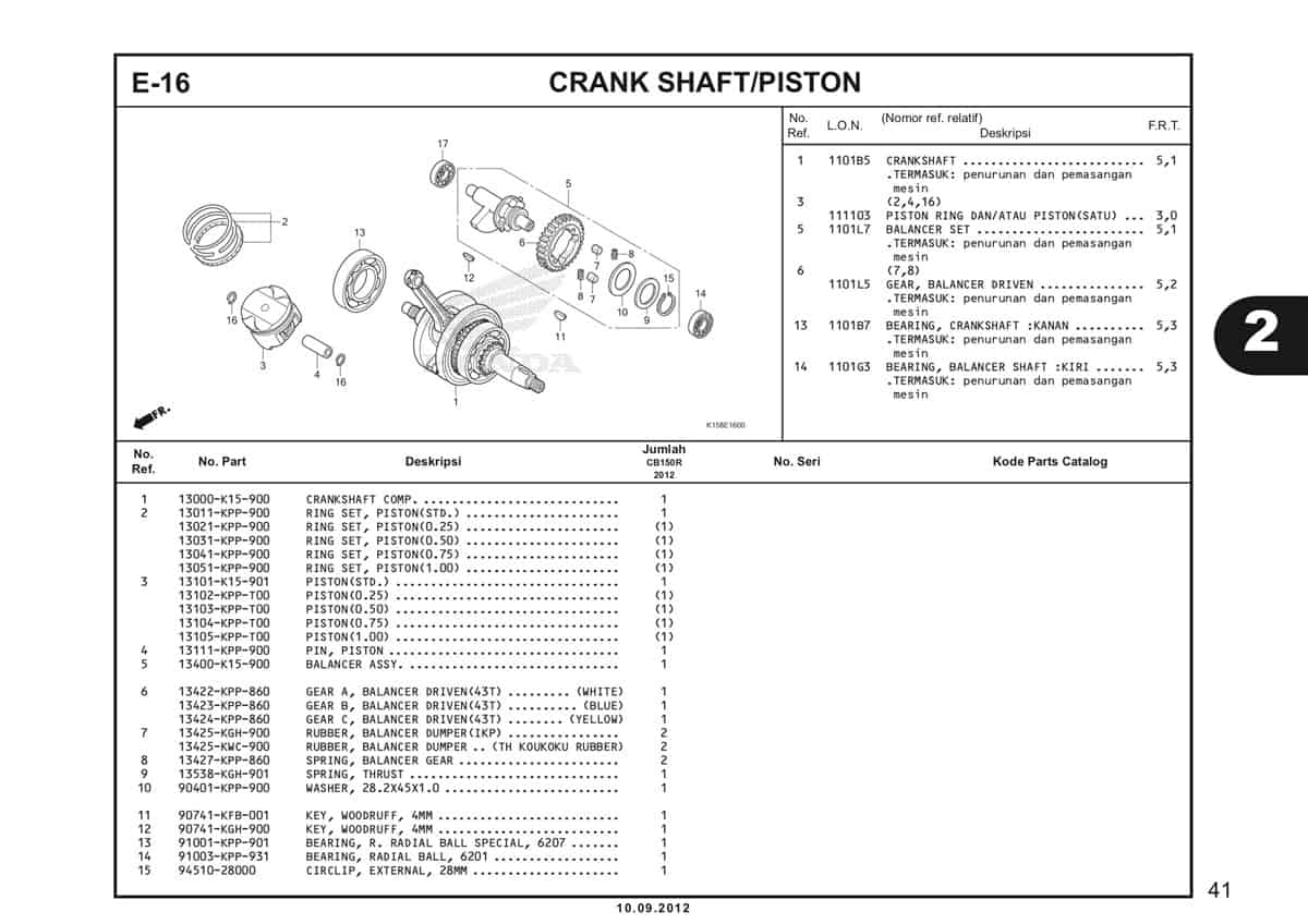 E-16 Crank Shaft Piston Katalog CB150R StreetFire K15