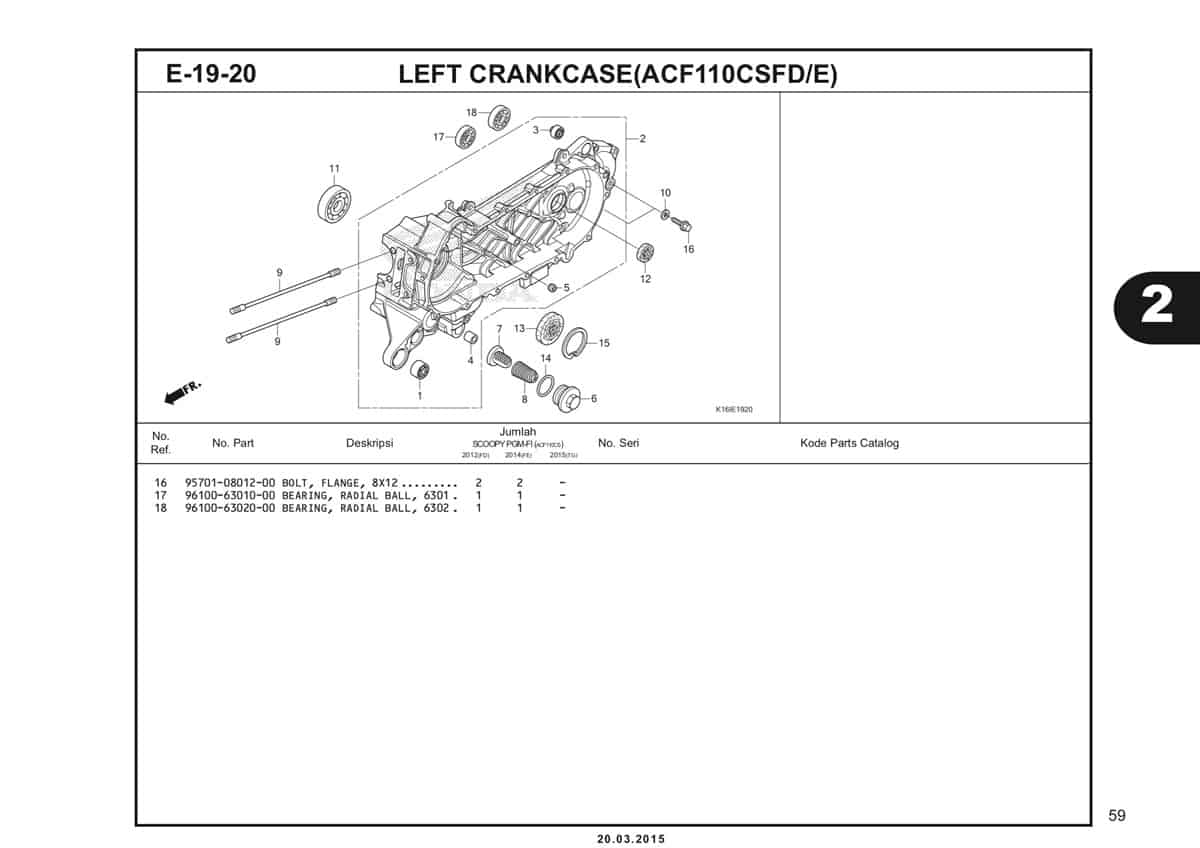 E-19-20 Left Crankcase (ACF110CSFD/E) Katalog Scoopy eSP K16