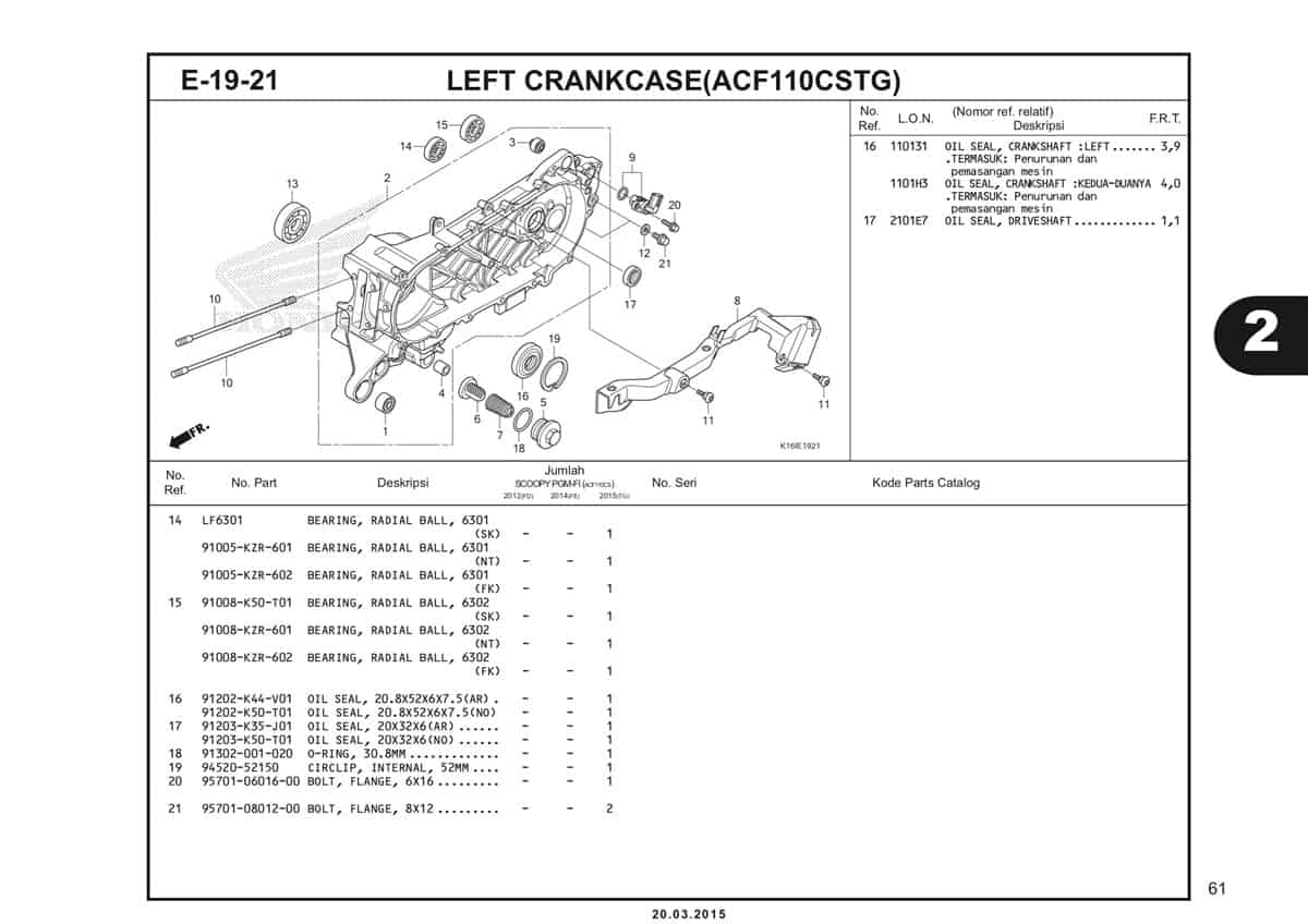 E-19-21 Left Crankcase (ACF110CSTG) Katalog Scoopy eSP K16