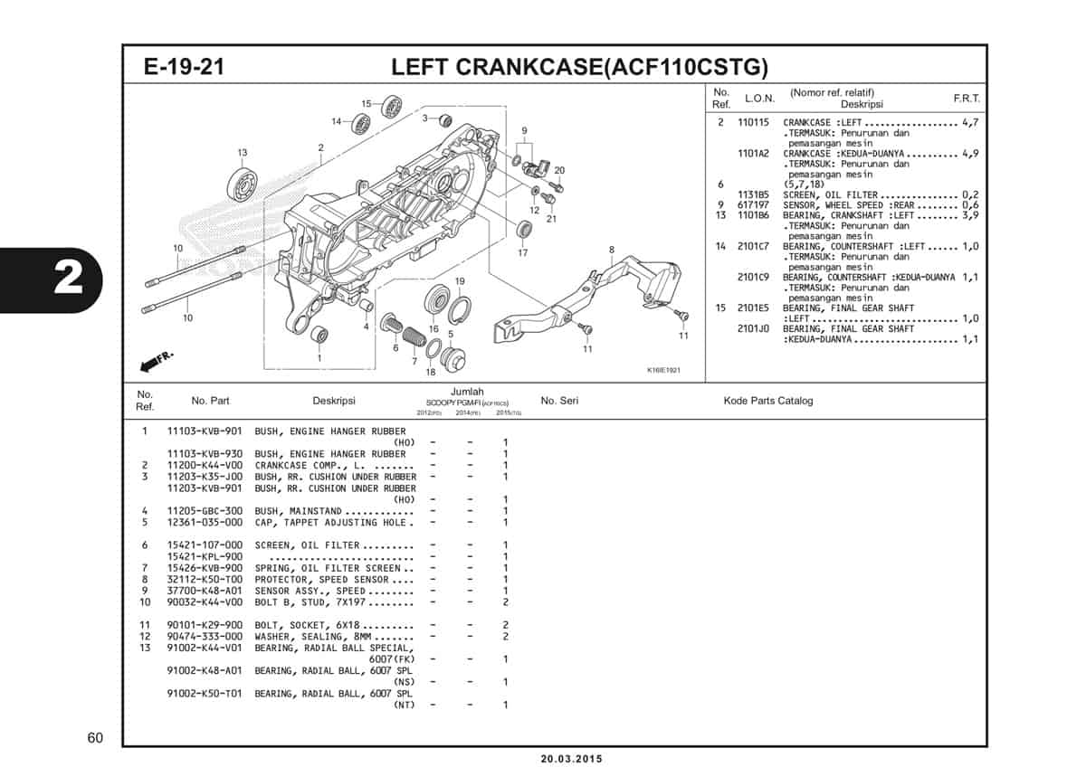 E-19-21 Left Crankcase (ACF110CSTG) Katalog Scoopy eSP K16