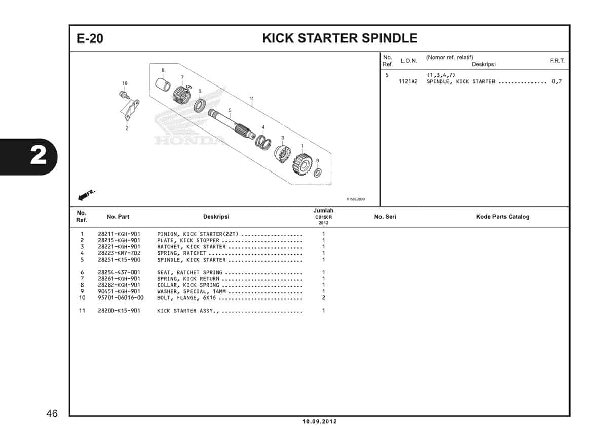 E-20 Kick Starter Spindle Katalog CB150R StreetFire K15