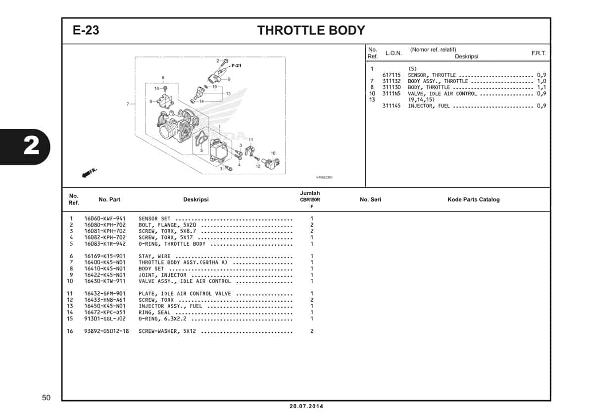  E-23 Throttle Body Katalog CBR 150R K45A