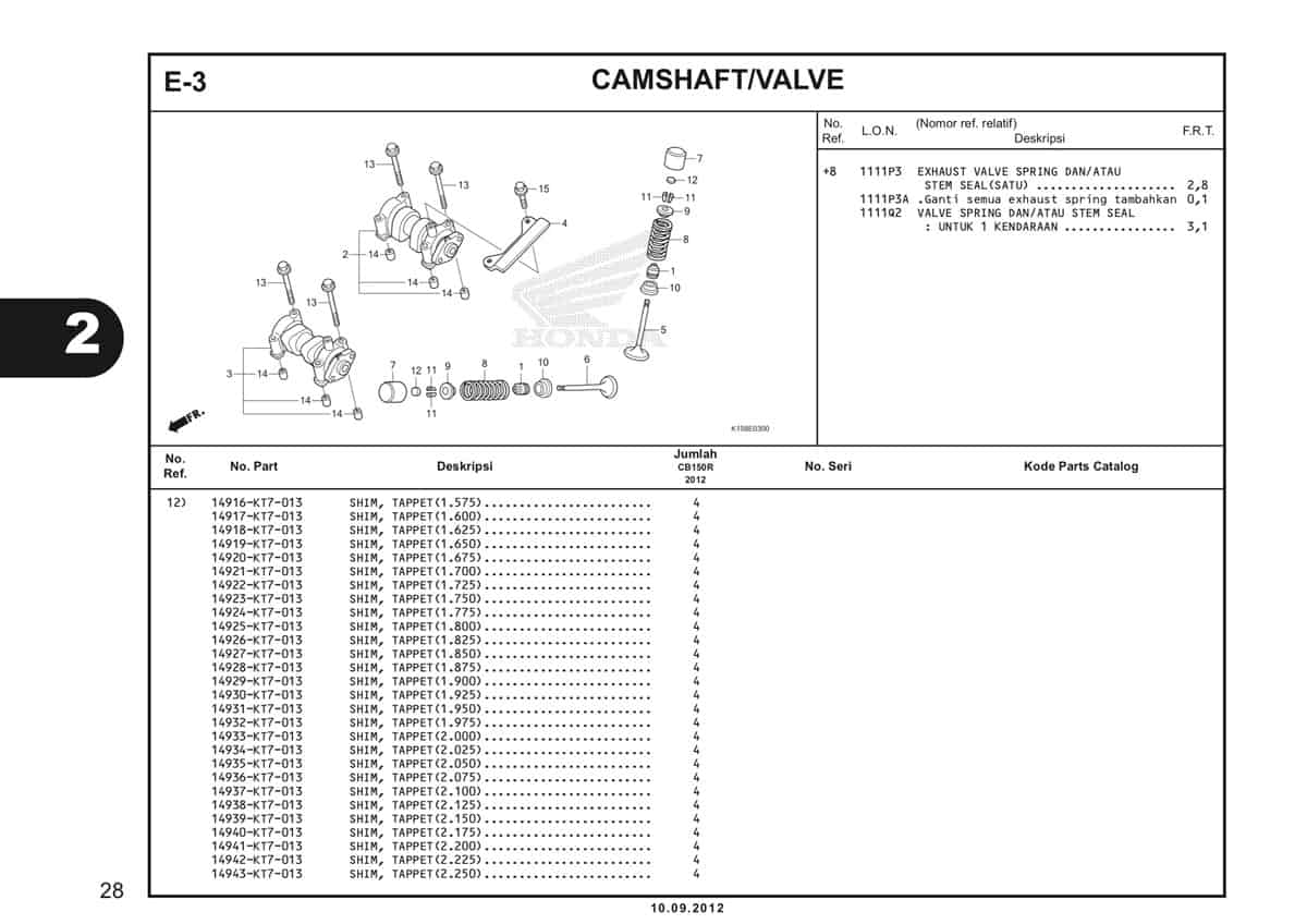 E-3 Camshaft/Valve Katalog CB150R StreetFire K15