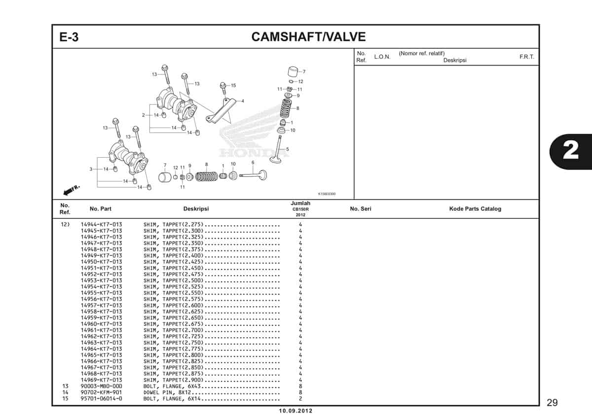 E-3 Camshaft/Valve Katalog CB150R StreetFire K15