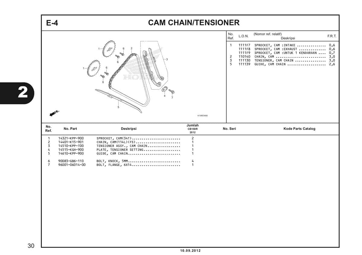 E-4 Cam Chain/Tensioner Katalog CB150R StreetFire K15