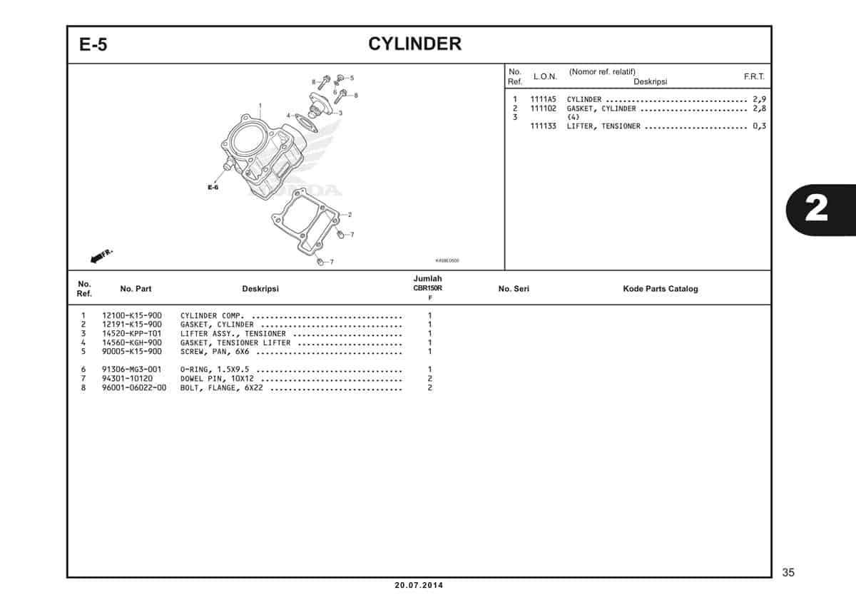 E-5 Cylinder Katalog CBR 150R K45A