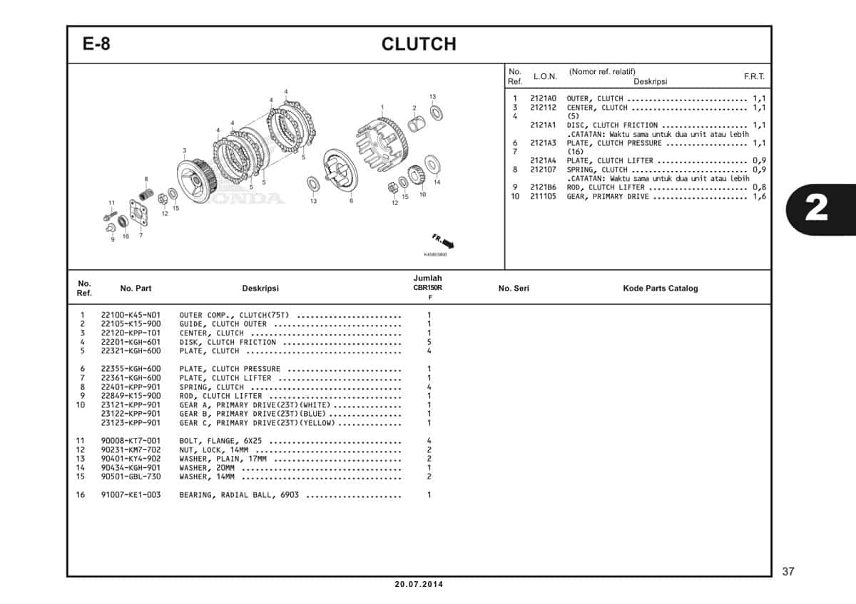 E-8 Clutch Katalog CBR 150R K45A