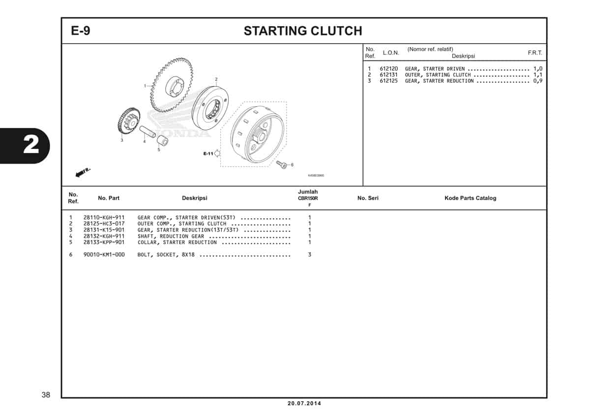 E-9 Starting Clutch Katalog CBR 150R K45A