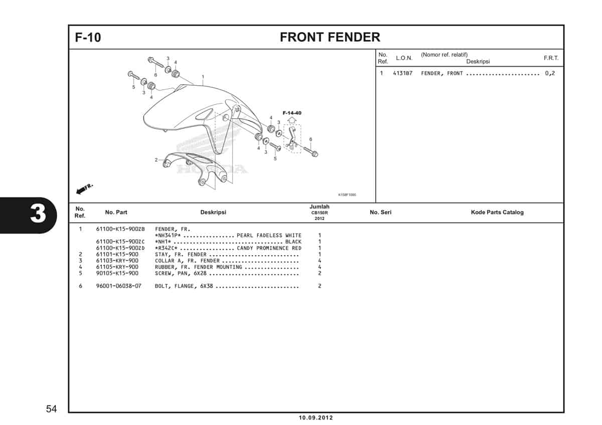 F-10 Front Fender Katalog CB150R StreetFire K15