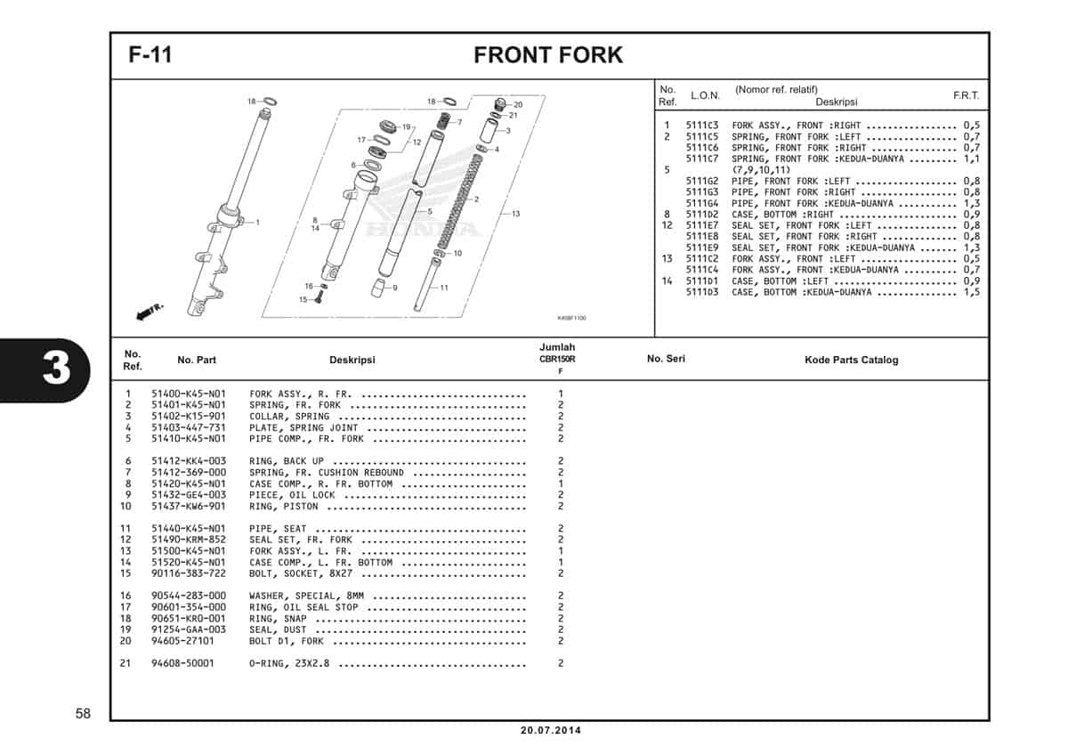 F-11 Front Fork Katalog CBR 150R K45A