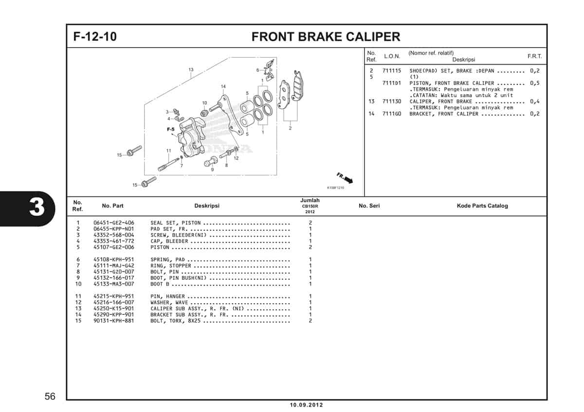 F-12-10 Front Brake Caliper Katalog CB150R StreetFire K15