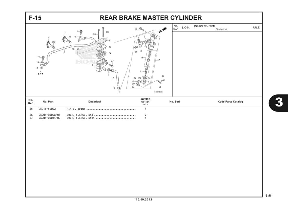 F-15 Rear Brake Master Cylinder Katalog CB150R StreetFire K15