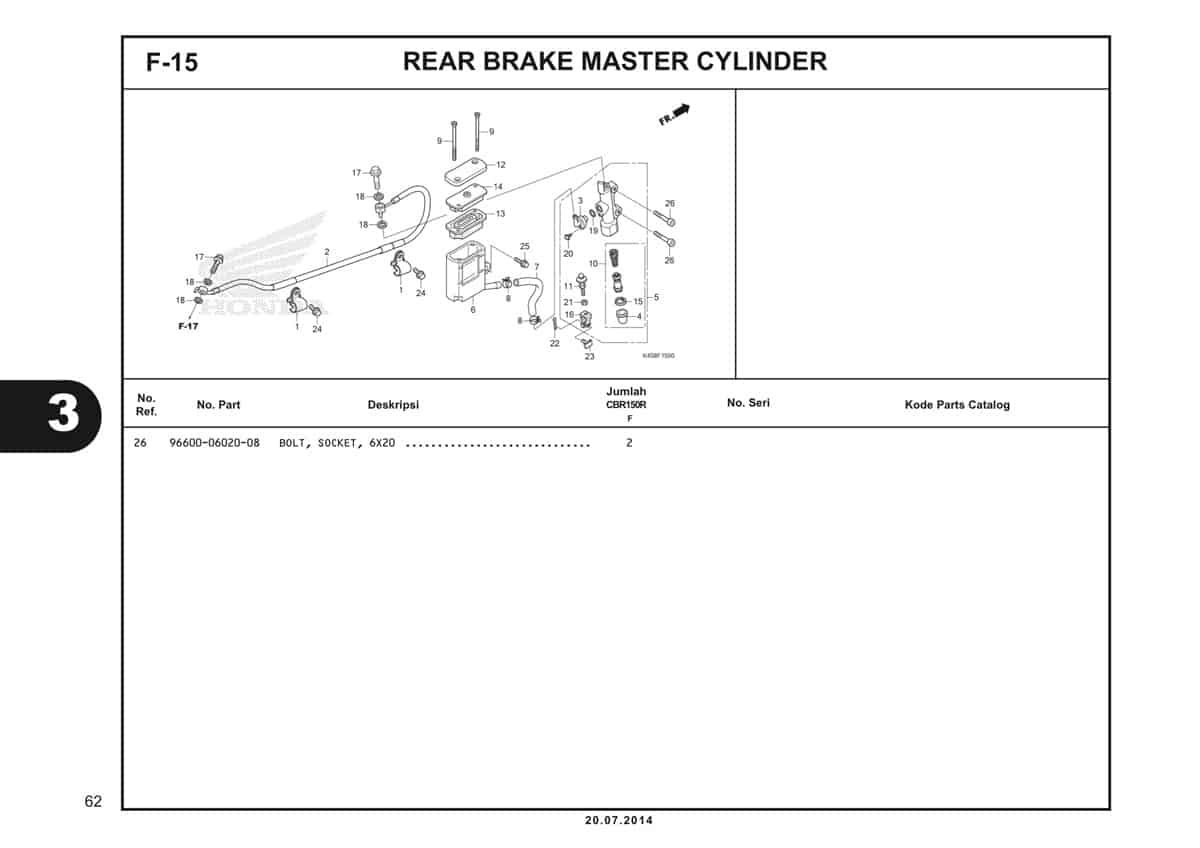 F-15 Rear Brake Master Cylinder Katalog CBR 150R K45A