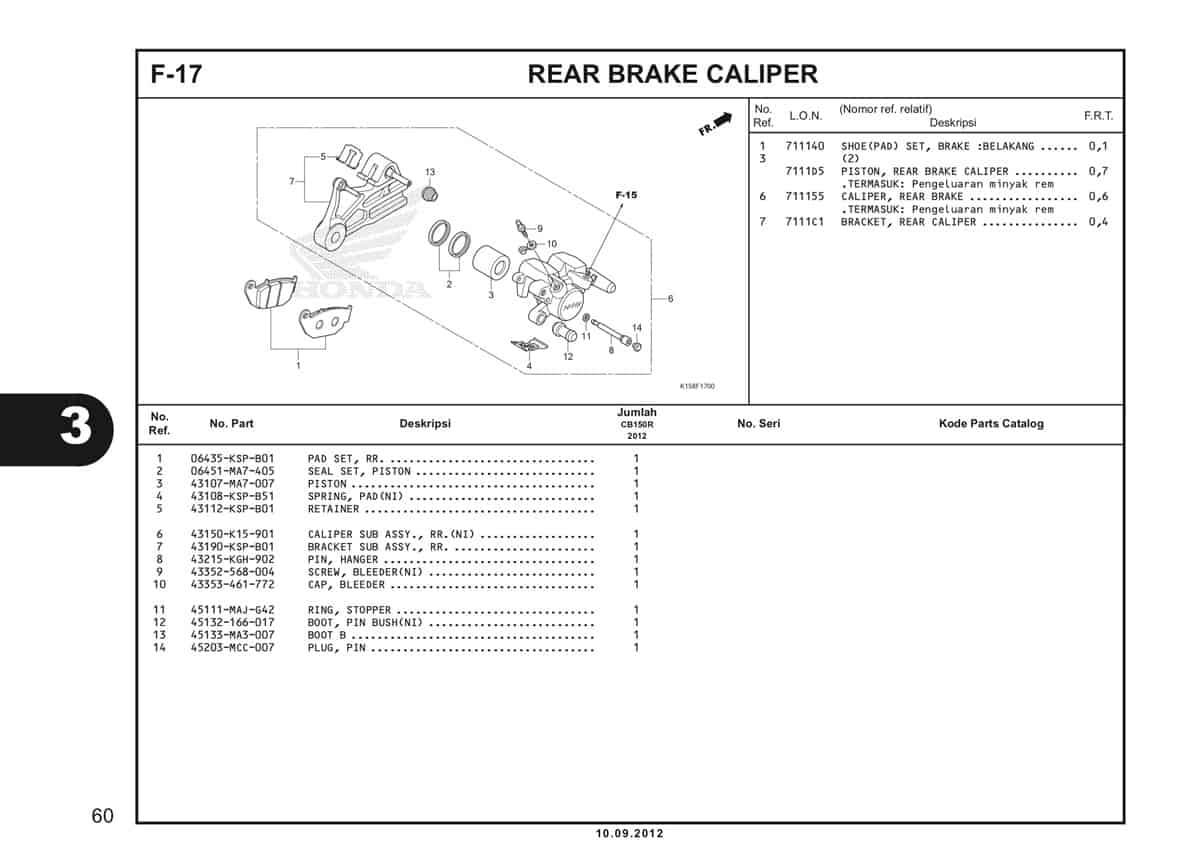 F-17 Rear Brake Caliper Katalog CB150R StreetFire K15