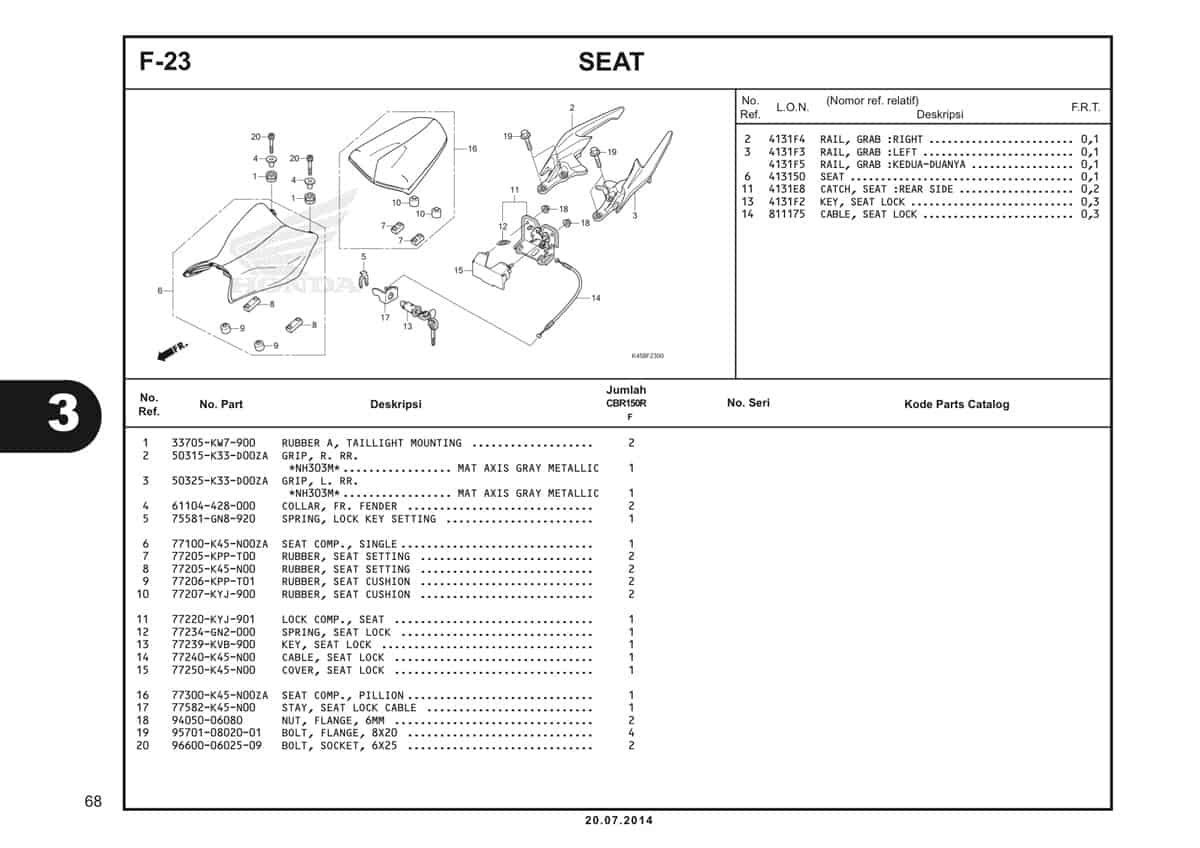 F-23 Seat Katalog CBR 150R K45A