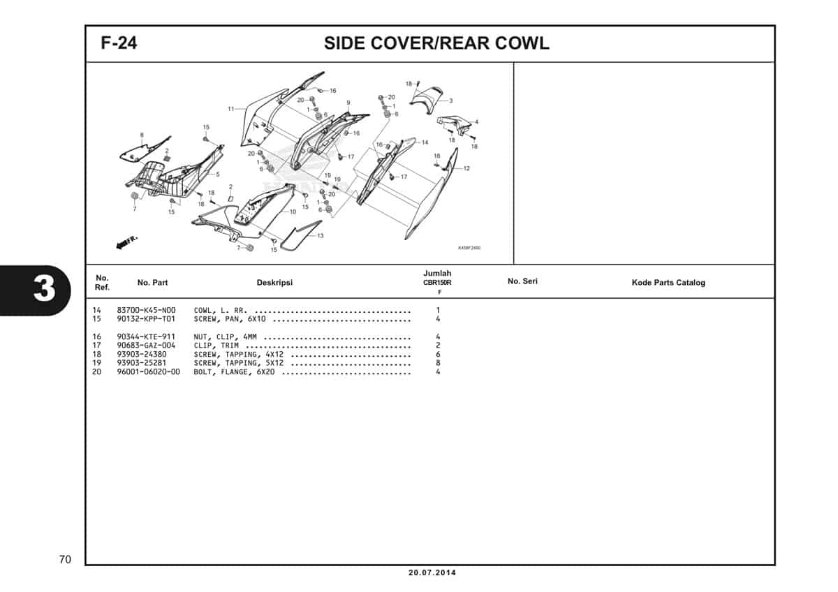 F-24 Side Cover/Rear Cowl Katalog CBR 150R K45A