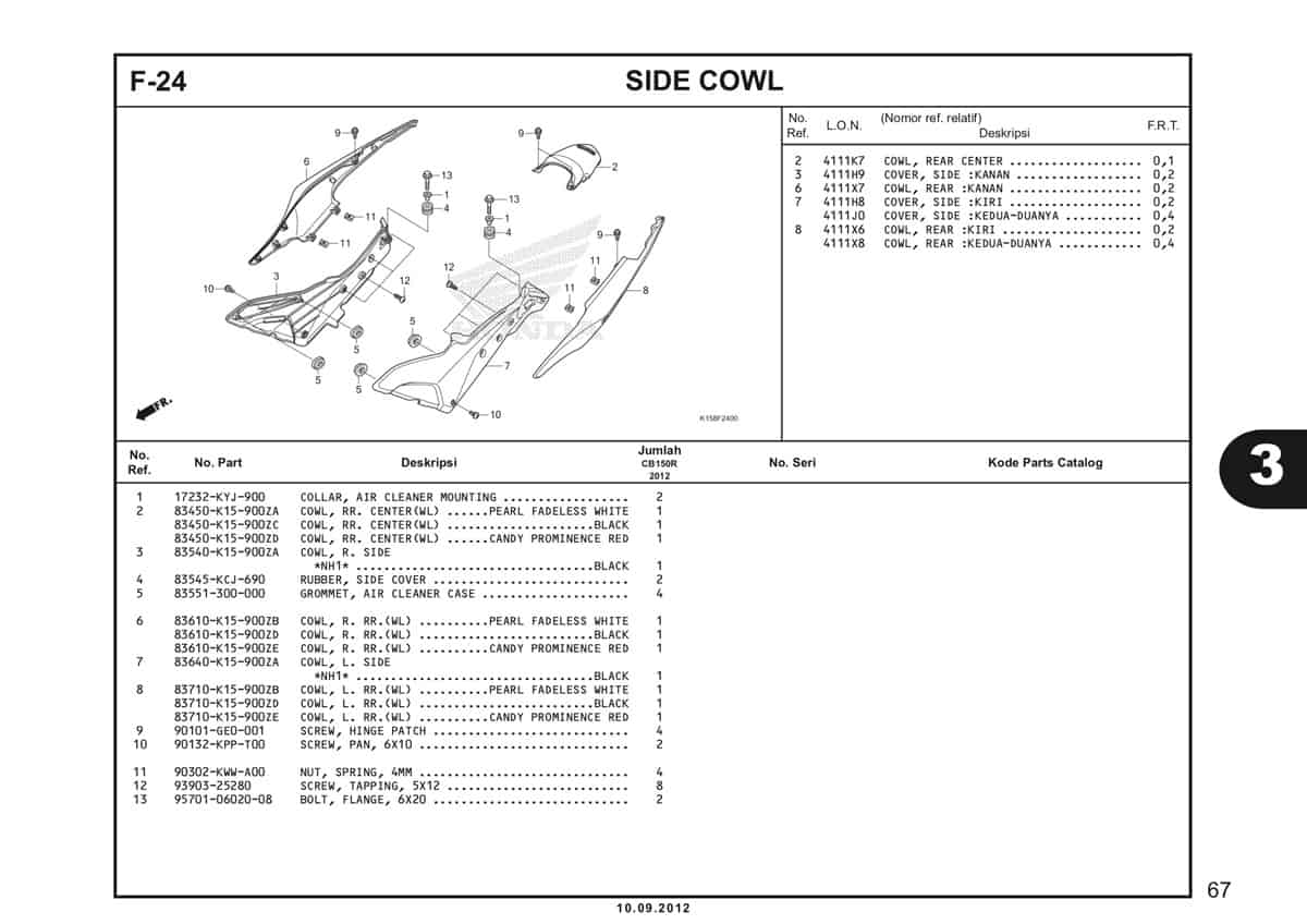 F-24 Side Cowl Katalog CB150R StreetFire K15