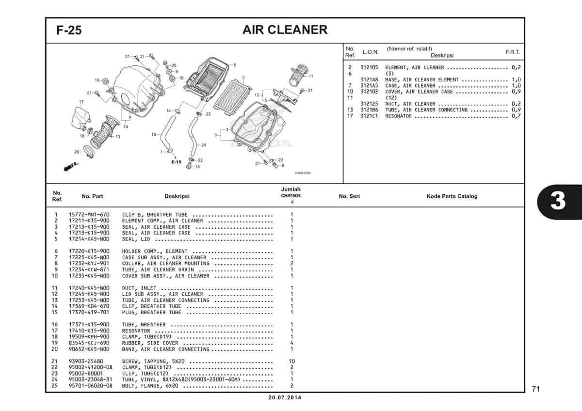 F-25 Air Cleaner Katalog CBR 150R K45A